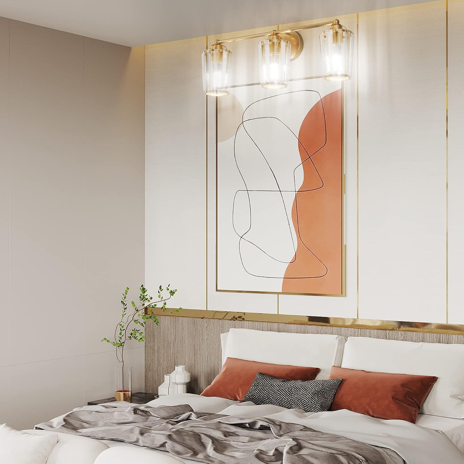 Aipsun Crystal Vanity Lighting Fixtures 3 Light Bathroom Vanity Light Gold Light Fixtures Over Mirror (Exclude Bulb)