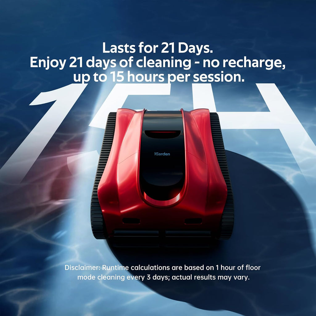 iGarden Pool Cleaner K Pro, 15H Runtime, Cordless Robotic Pool Vacuum for Inground Pools, Touchscreen, Smart Navigation, 200%Turbo Suction, Ultra-Fine Filtration, Auto-Parking