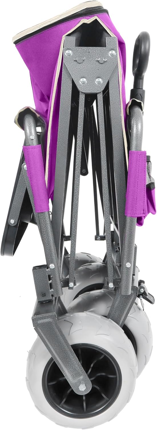 3-in-1 Folding Wagon with Bench Seat – 500lbs Capacity,Reinforced Carbon Steel Frame, 180L Cargo Space– Perfect for Camping, Beach, Outdoor Events & Heavy-Duty Hauling (12 Purple + Cup Holder)