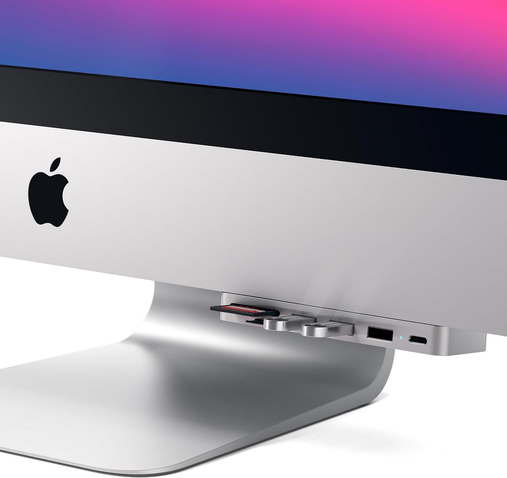 Satechi Aluminum Type-C Clamp Hub Pro with USB-C Data Port, USB-A 3.0 Data, Micro/SD Card Reader - Compatible with 2020/2019/2017 iMac & iMac Pro, Does Not Fit 2021 iMac (Silver)