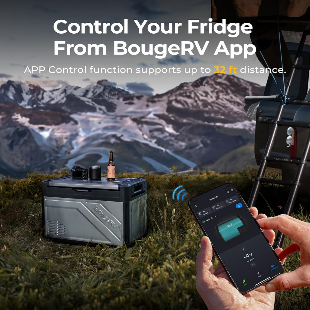 BougeRV 12 Volt Portable Refrigerator, 41 Quart Dual Zone Car Fridge Freezer with APP Control, Compressor Cooler 12/24V DC, 110~240V AC for Overlanding, Camping, Travel, RV(2026 New Model: Rocky V3.0)