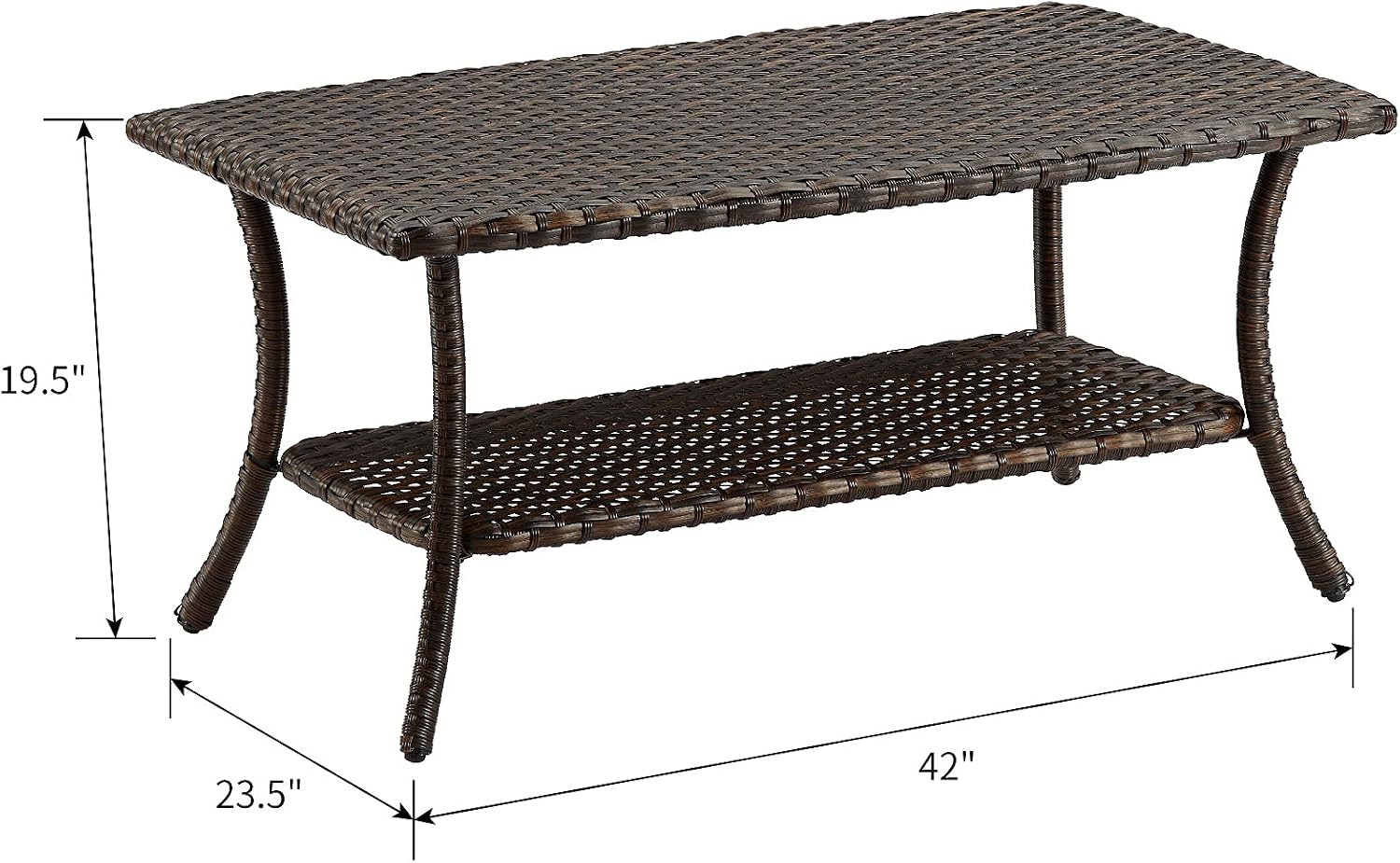 HUMMUH Wicker Patio Coffee Table,Rattan Outdoor Coffee Table with 2-Layer Storage Furniture Tables for Garden,Porch,Backyard