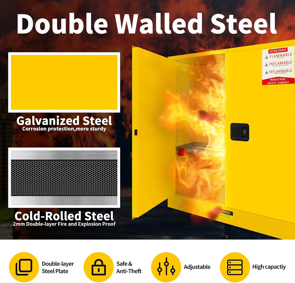 257 Gallon Flammable Cabinet 55H x 25W x 55D, Galvanized Steel Flammable Storage Cabinet, Adjustable Shelf for Commercial Industrial Home Use