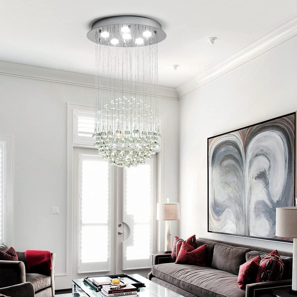 Saint Mossi Chandelier Modern K9 Crystal Raindrop Chandelier Lighting Flush mount LED Ceiling Light Fixture Pendant Lamp for Dining Room Bathroom Bedroom Livingroom 6 GU10 LED Bulbs Required H32 X D18