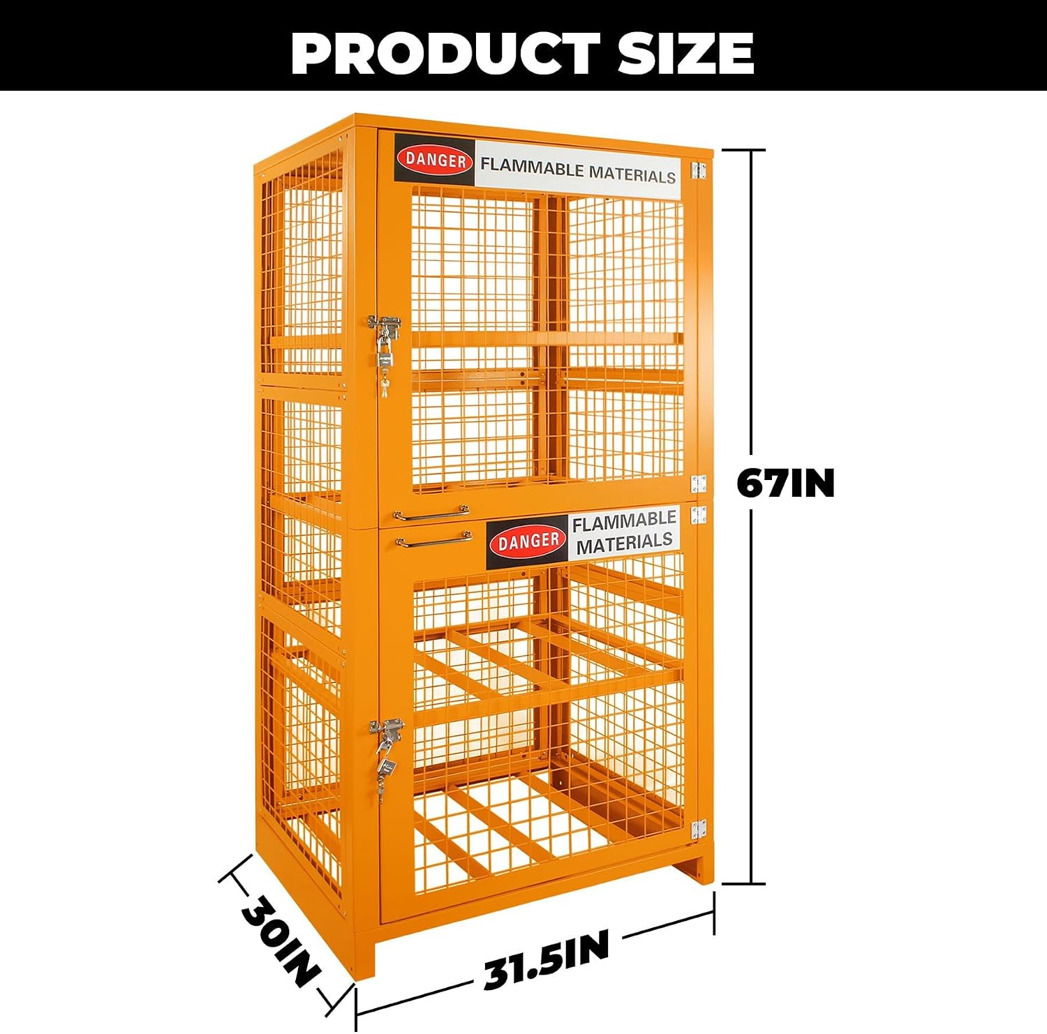Sidasu Propane Tank Storage Cage for 8 Cylinders-31.5'x30'x67', Lockable Outdoor Storage Box with Split Doors, Heavy Duty Cylinder Storage Cabinet, Yellow Powder Coated,Fits 3,5,11,20,30,33lb Tanks