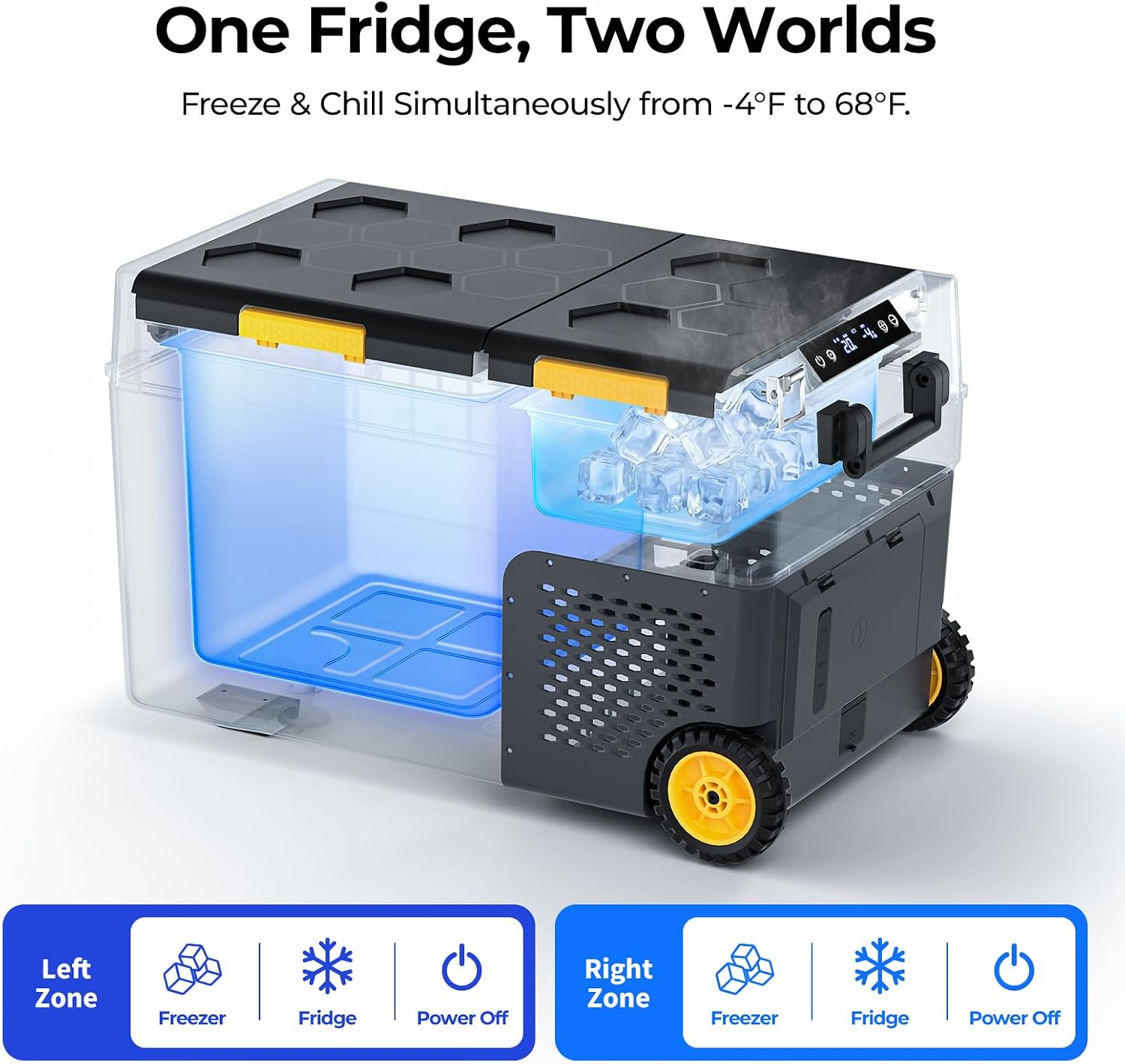 BougeRV 43 Quart Portable Fridge Freezer, 12 Volt Car Refrigerator, -4℉ to 68℉ Dual Zone Compressor Electric Cooler 12/24V DC, 110~240V AC for Overlanding, Camping, RV(2026 New Model: CRD2 V2.0)