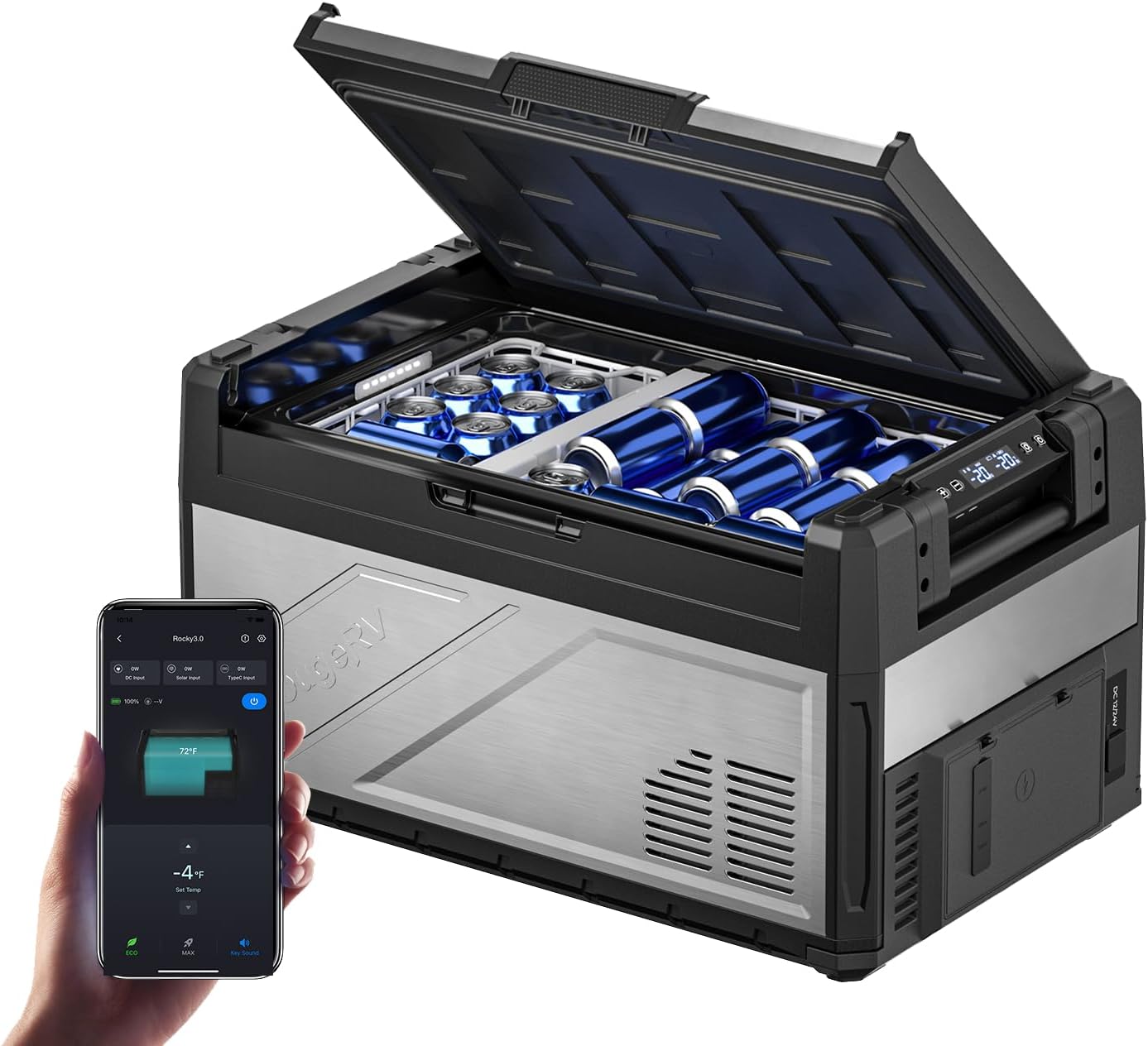 BougeRV 12 Volt Portable Refrigerator, 41 Quart Dual Zone Car Fridge Freezer with APP Control, Compressor Cooler 12/24V DC, 110~240V AC for Overlanding, Camping, Travel, RV(2026 New Model: Rocky V3.0)