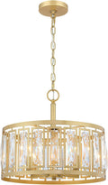 Gold Crystal Chandelier, 4-Light Semi Flush Mount Chandelier Crystal Entry Way Light Fixture Gold Dining Room Light Fixtures Adjustable Height Hanging Pendant Light for Bedroom Living Room