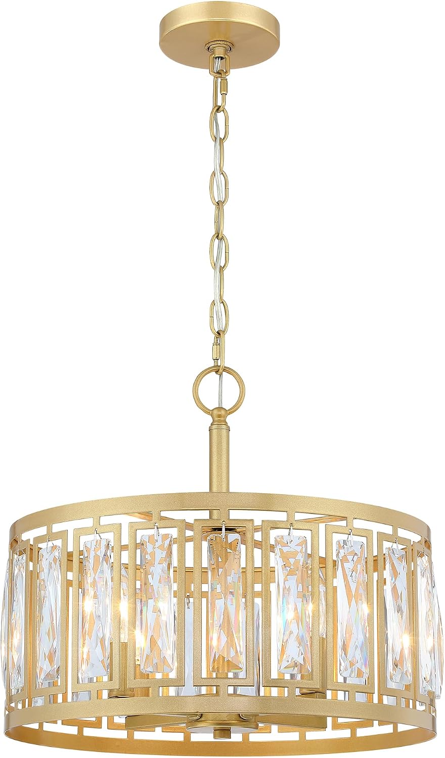 Gold Crystal Chandelier, 4-Light Semi Flush Mount Chandelier Crystal Entry Way Light Fixture Gold Dining Room Light Fixtures Adjustable Height Hanging Pendant Light for Bedroom Living Room