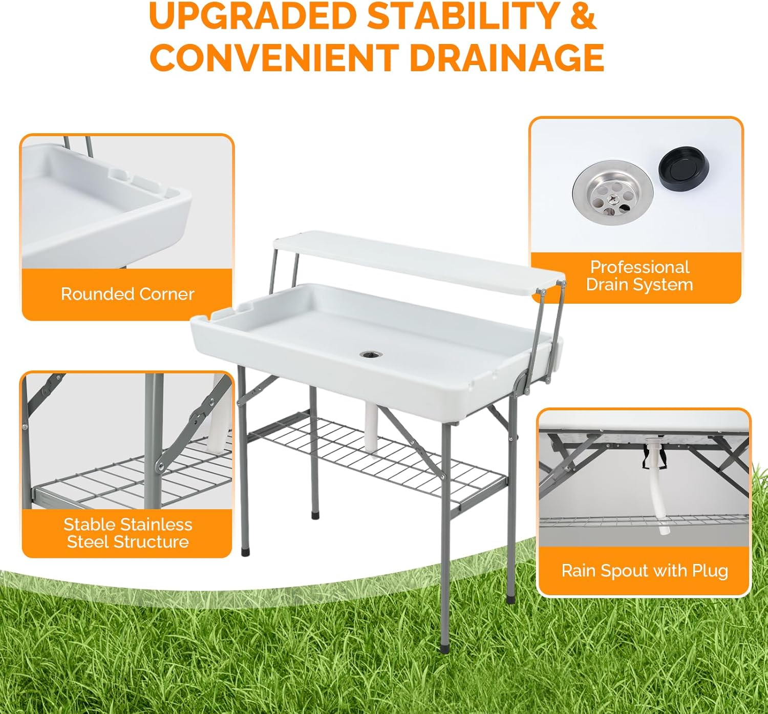 VINGLI Ice Table with Extra Storage Shelf, Portasble Cooler Side Table with Removable Skirt, Patio Table, Indoor & Outdoor Bar for Events, Parties and Camping