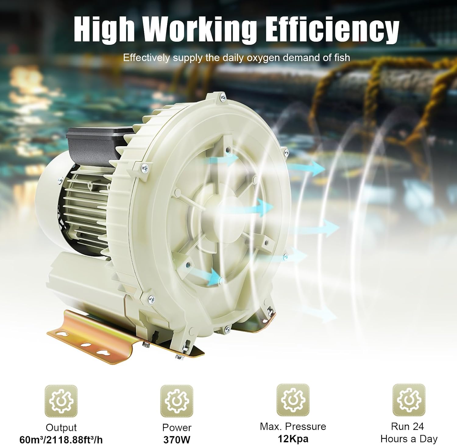 370W Air Pump Blower, DNYSYSJ Commercial Aquaculture Vortex High Pressure Air Blower, Industrial High Pressure Blower for Aquarium Seafood Pond Fish Tanks Water Tank Centrifugal Cycle 110V USA Stock