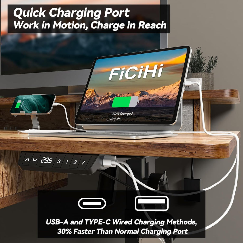 FiCiHi Adjustable Height Standing Desk with 4 Drawers,63 x 30 inches Electric Sit Stand Desk for Home Office,3 Memory Presets,Monitor Stand Riser,USB A/C Charging Port