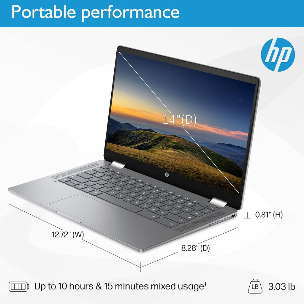 HP Chromebook Plus x360 Laptop 14' 2 in 1 Touchscreen Business Laptop for Student Intel Core i3 N305 8GB RAM 256GB UFS Backlit KB Wi-Fi 6 Chrome OS w/Google AI (Renewed)