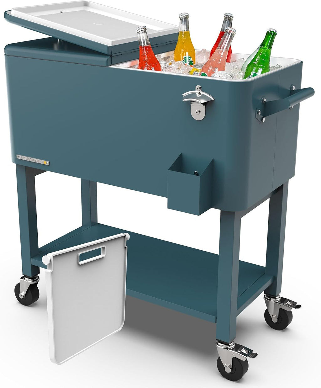 Permasteel Party Cooler with Divider, Removable Basin, Spacious 80-Qt Capacity, Chills 36hrs, Serving Tray, Rolling Ice Chest for Indoor & Outdoor