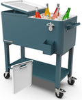 Permasteel Party Cooler with Divider, Removable Basin, Spacious 80-Qt Capacity, Chills 36hrs, Serving Tray, Rolling Ice Chest for Indoor & Outdoor