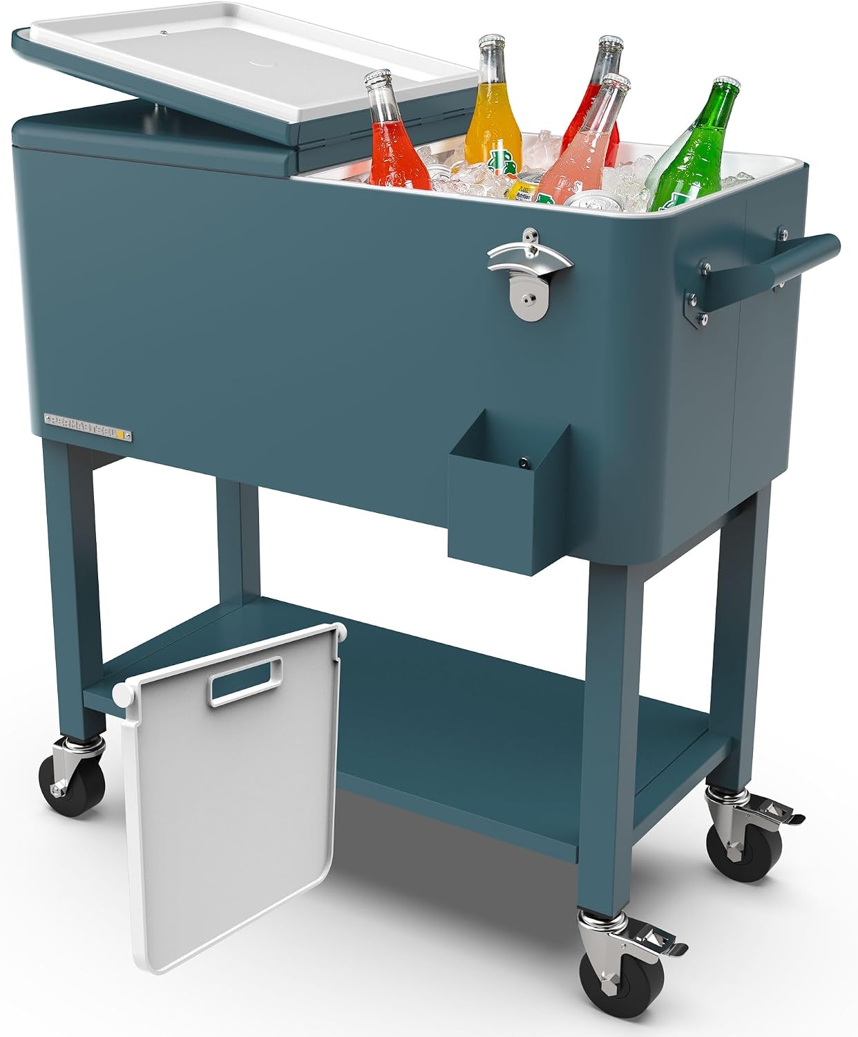 Permasteel Party Cooler with Divider, Removable Basin, Spacious 80-Qt Capacity, Chills 36hrs, Serving Tray, Rolling Ice Chest for Indoor & Outdoor