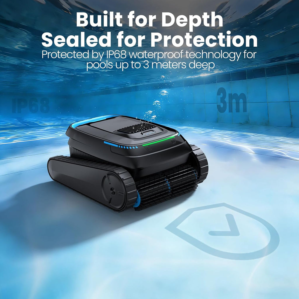 Robotic Pool Vacuum PC10, Cordless Pool Cleaner Robot for Inground & Above Ground Pools, Smart Navigation, 5000GPH Suction Power for Cleaning Floor, Wall & Waterline, Self-Parking, Black