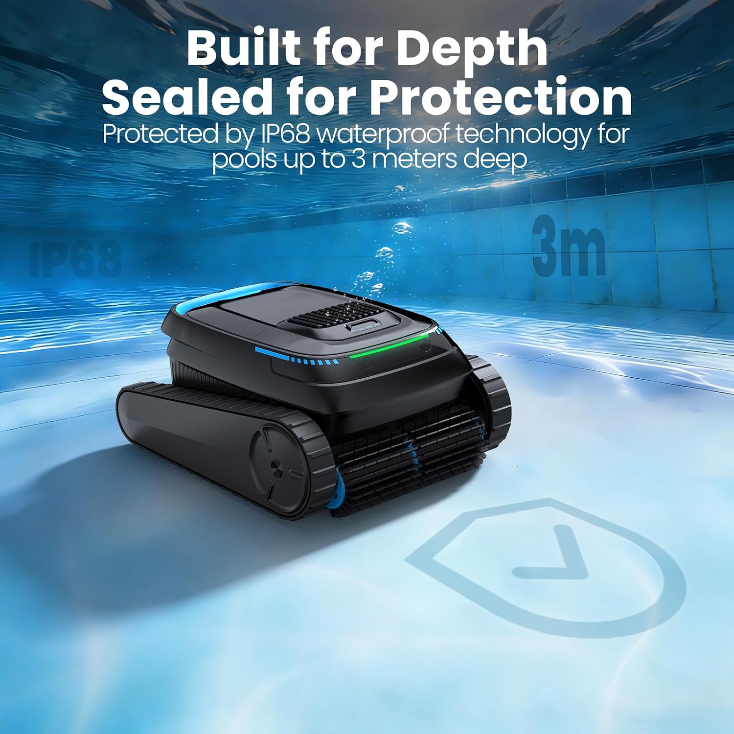Robotic Pool Vacuum PC10, Cordless Pool Cleaner Robot for Inground & Above Ground Pools, Smart Navigation, 5000GPH Suction Power for Cleaning Floor, Wall & Waterline, Self-Parking, Black