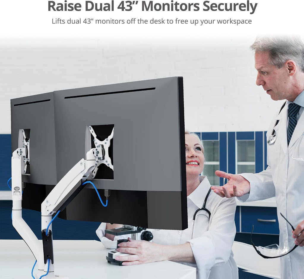 SIIG Dual Monitor Desk Mount, 17' to 35', USB 3.0 and Audio Extend Ports, Fits Two Flat/Curved Monitors, Load Bearing 33 lbs max Each, VESA 75x75 100x100, C-Clamp and Grommet Base (CE-MT3211-S1)