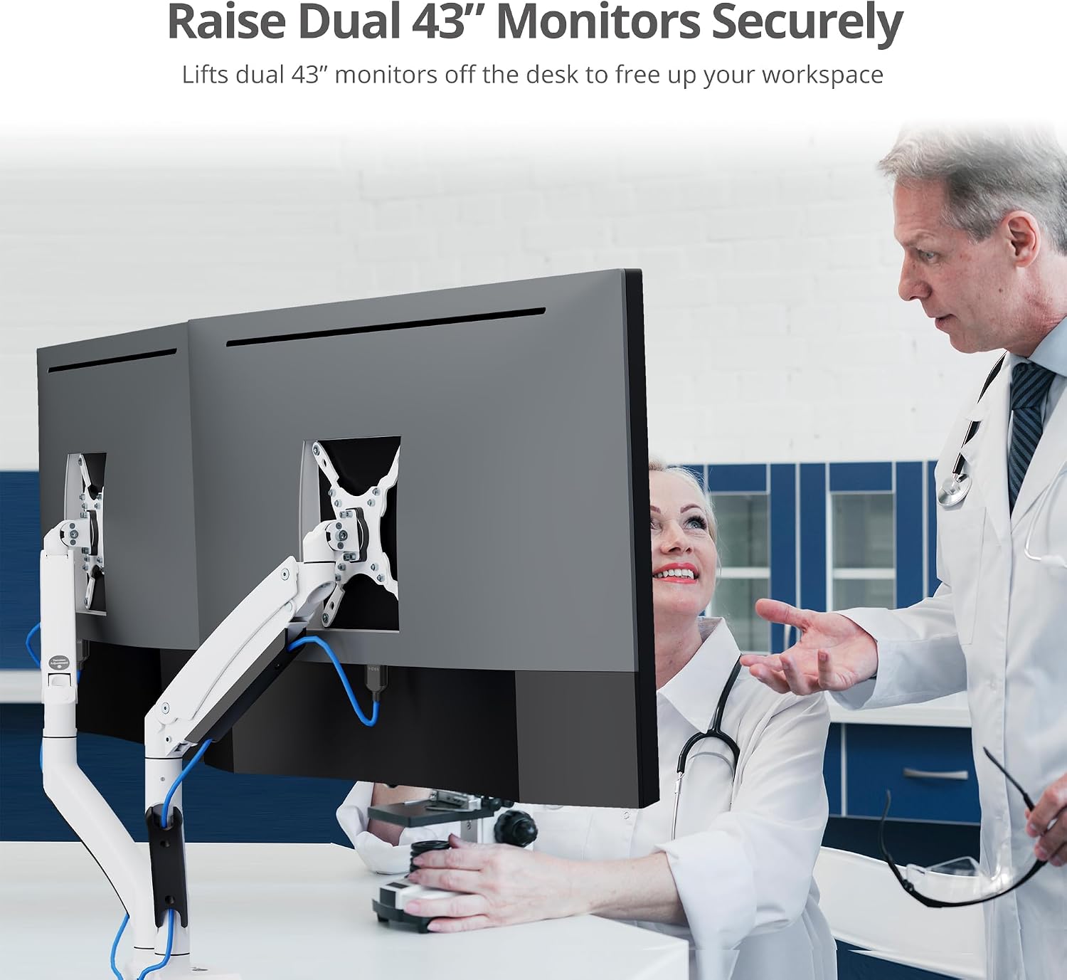 SIIG Dual Monitor Desk Mount, 17' to 35', USB 3.0 and Audio Extend Ports, Fits Two Flat/Curved Monitors, Load Bearing 33 lbs max Each, VESA 75x75 100x100, C-Clamp and Grommet Base (CE-MT3211-S1)