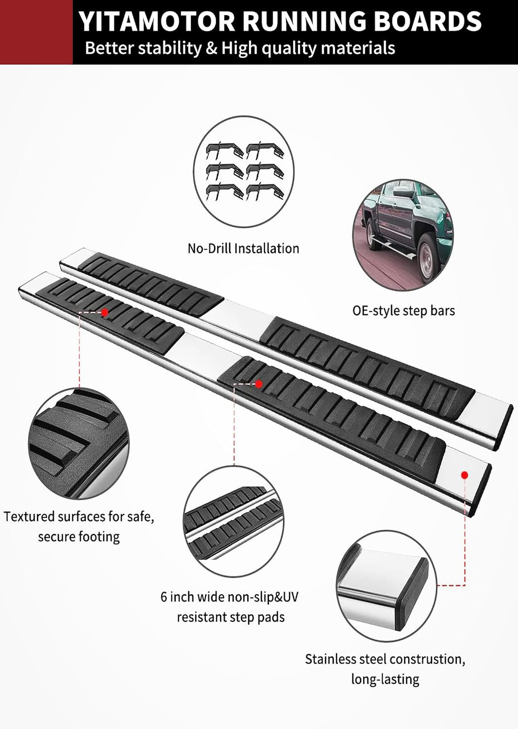 YITAMOTOR 6.5 inches Running Boards Compatible with 2015-2026 Chevy Colorado/GMC Canyon Crew Cab Side Step Nerf Bars