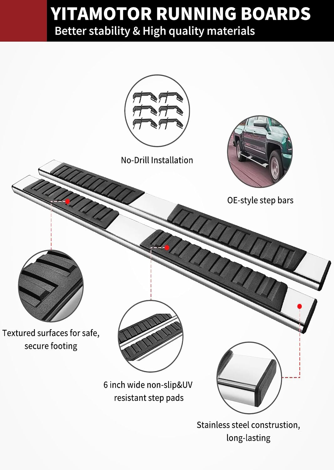 YITAMOTOR 6.5 inches Running Boards Compatible with 2015-2026 Chevy Colorado/GMC Canyon Crew Cab Side Step Nerf Bars