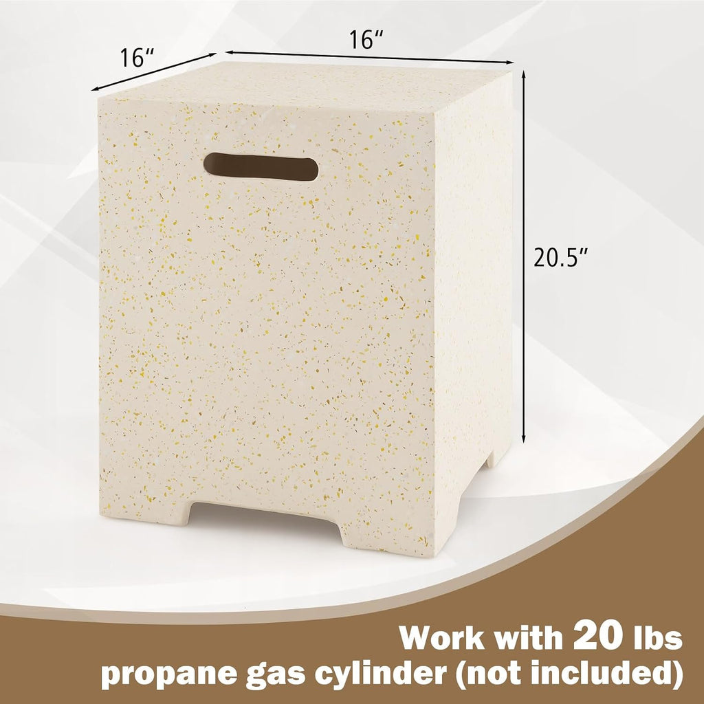 Giantex Propane Tank Cover Table - 16' Square Hideaway Table w/Waterproof and Side Handles, Outdoor Terrazzo Storage, 20 lb Propane Tank Cover for Fire Pit Gas Grill Griddle