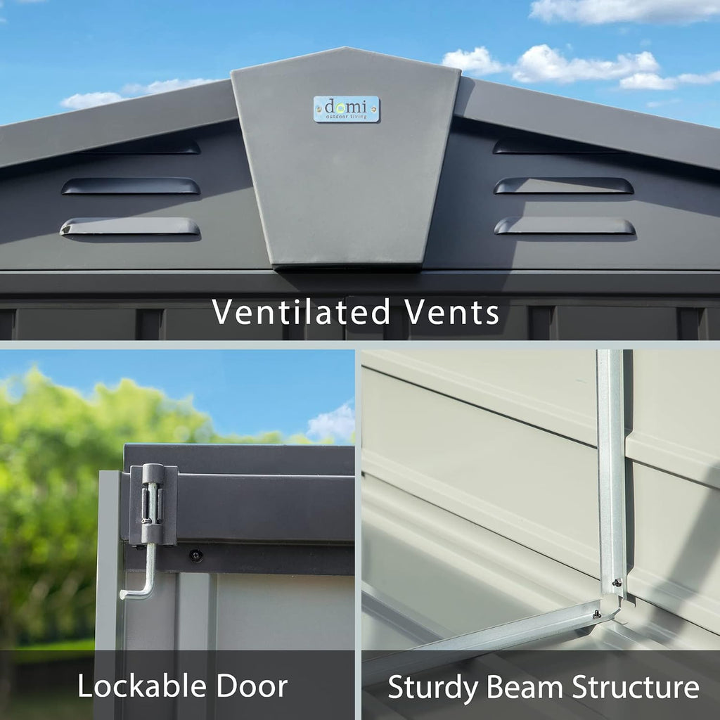 Domi Outdoor Storage Shed 5.7'x3', Metal Sheds Outdoor Storage with Lockable Doors & Air Vents for Patio Garden Lawn Backyard,Gray