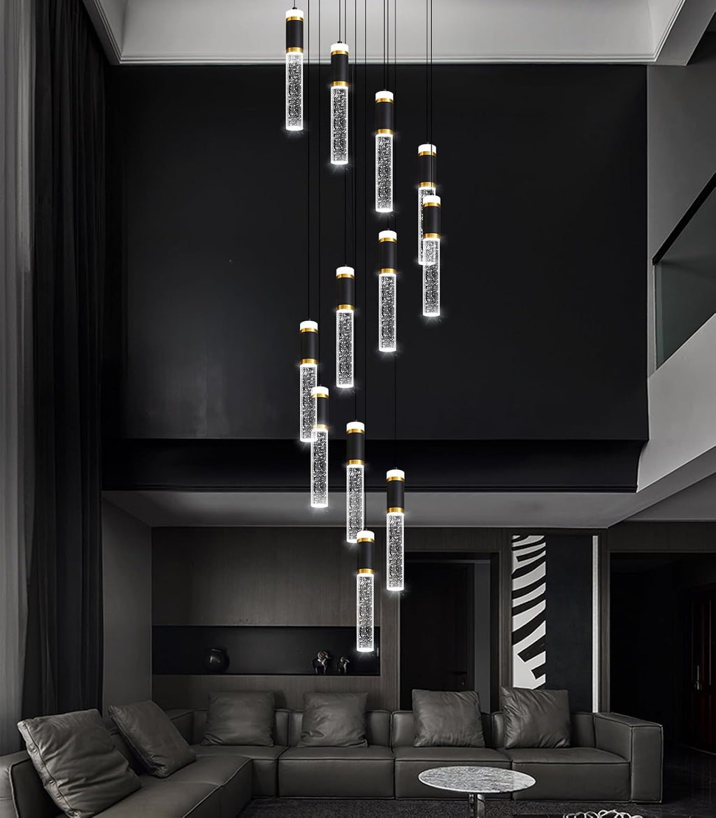 12-Lights Modern Crystal Chandelier for Staircase High Ceiling Chandeliers Large Spiral Bubble Pendant Lighting Hanging Light Fixture Flush Mount for Foyer Entryway