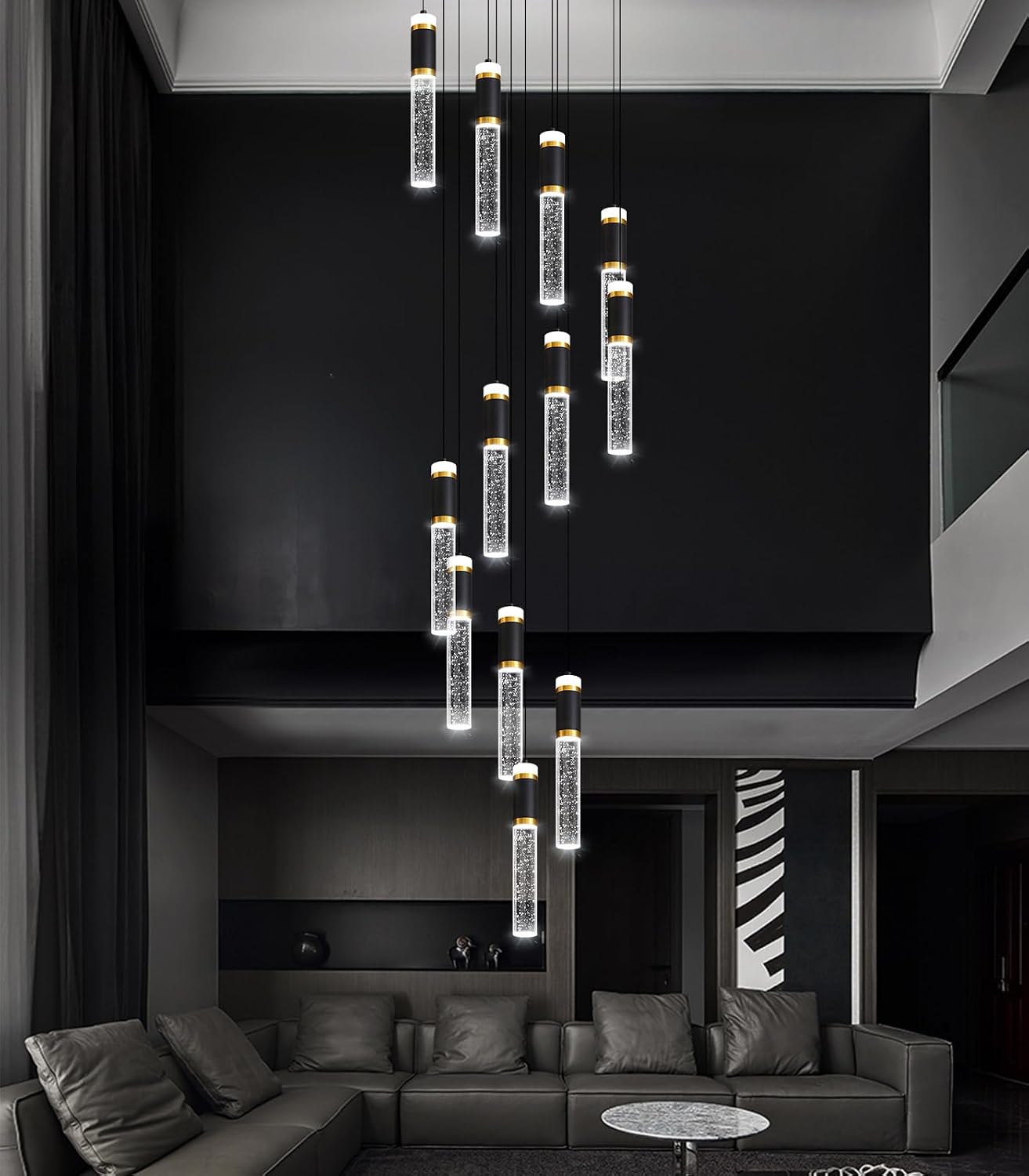 12-Lights Modern Crystal Chandelier for Staircase High Ceiling Chandeliers Large Spiral Bubble Pendant Lighting Hanging Light Fixture Flush Mount for Foyer Entryway