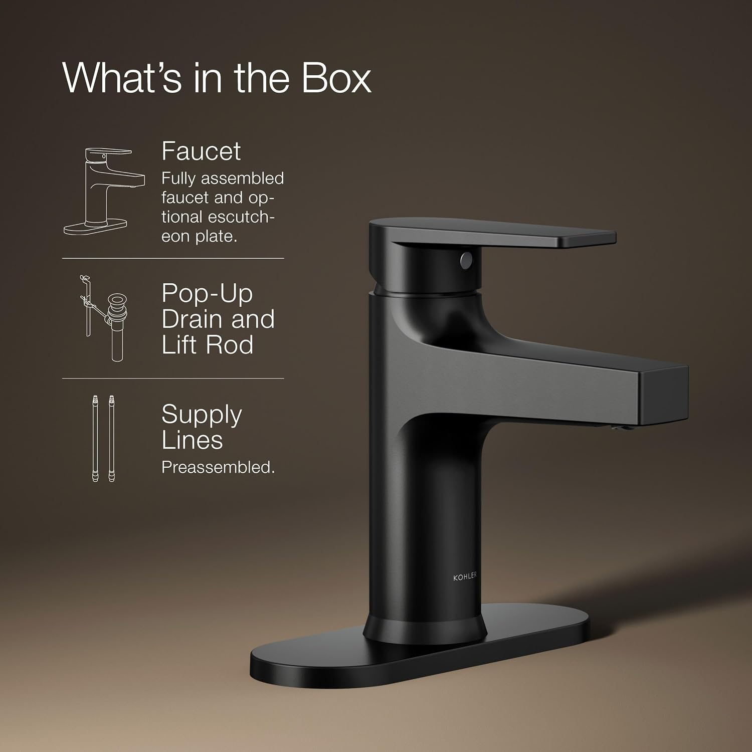 Kohler 74021-4-BL Taut® Single-Handle Bathroom Sink Faucet, 1.2 gpm, Matte Black
