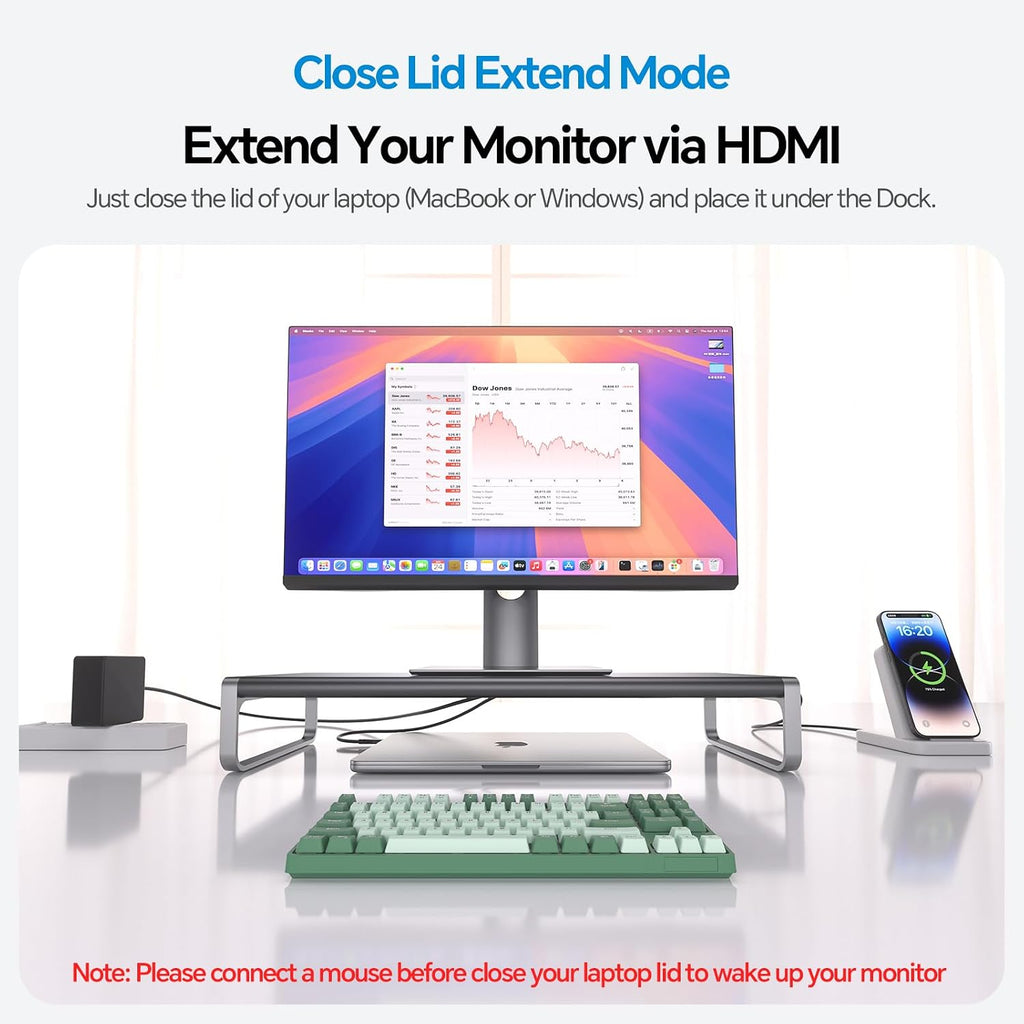 MacBook Docking Station Monitor Stand, 13-in-1 USB C Laptop Docking Station with 6 USB A/C Ports (Data & Max 60W Charging), 4K HDMI, SD/TF, 3.5mm Audio, Ethernet for MacBook, Windows