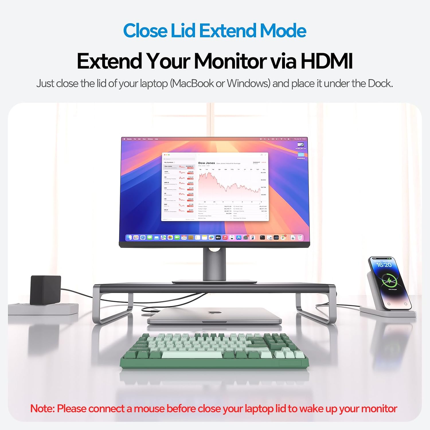 MacBook Docking Station Monitor Stand, 13-in-1 USB C Laptop Docking Station with 6 USB A/C Ports (Data & Max 60W Charging), 4K HDMI, SD/TF, 3.5mm Audio, Ethernet for MacBook, Windows