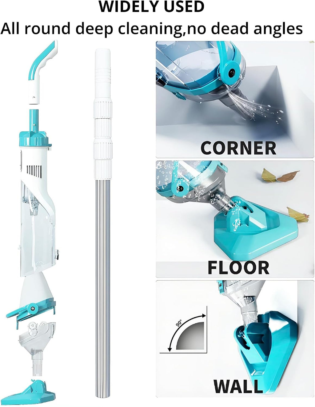 Cordless Pool Vacuum for Above Ground, Handheld Pool Spa Vacuum Cleaner for Inground Pools Hot Tub, Rechargeable, 60' Extendable Pole, up to 19.5 GPM for Leaves, Debris, Shallow Steps