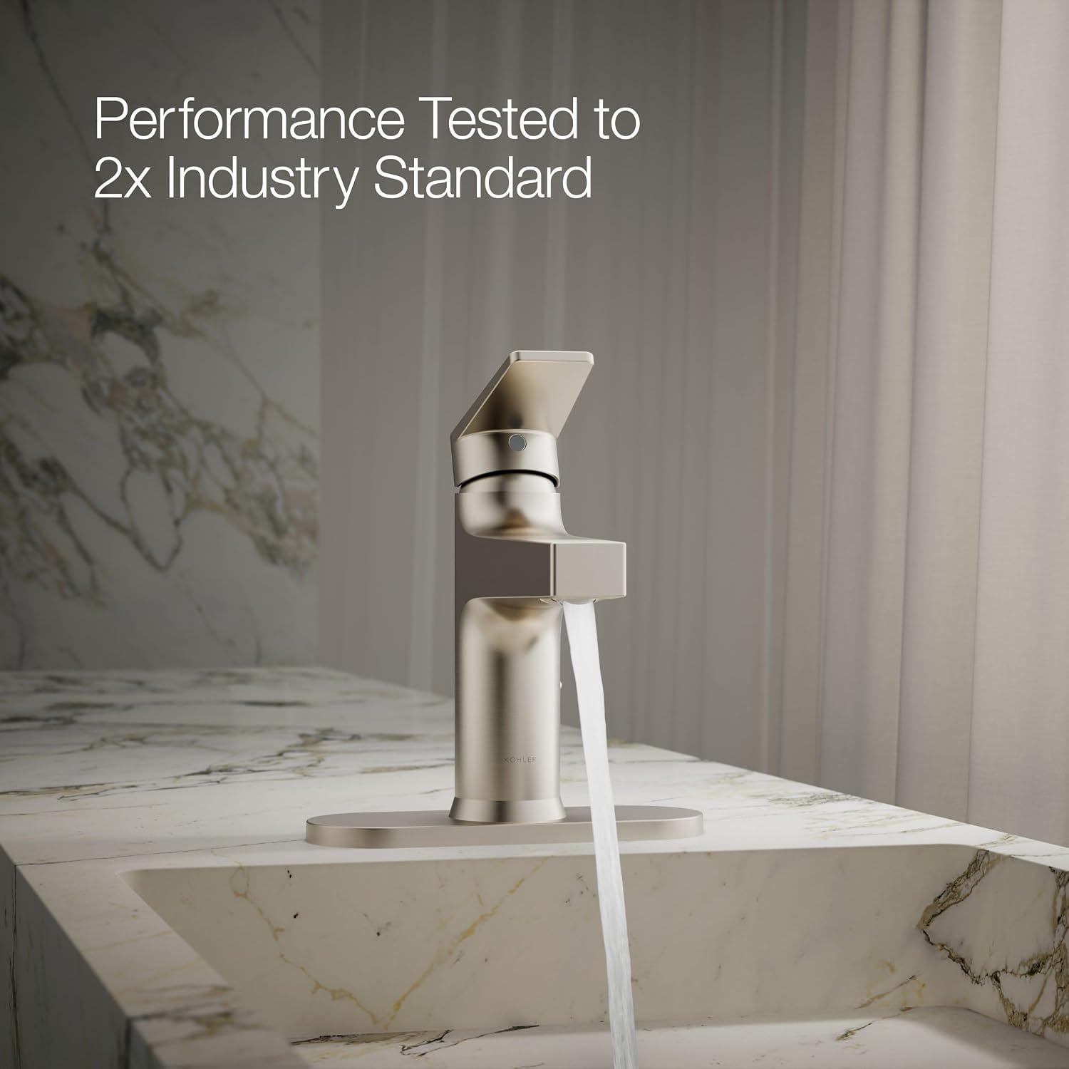 KOHLER K-74021-4-BN Taut® Single-Handle Bathroom Sink Faucet, 1.2 GPM, Minimalist Design, Corrosion Resistant, Vibrant Brushed Nickel
