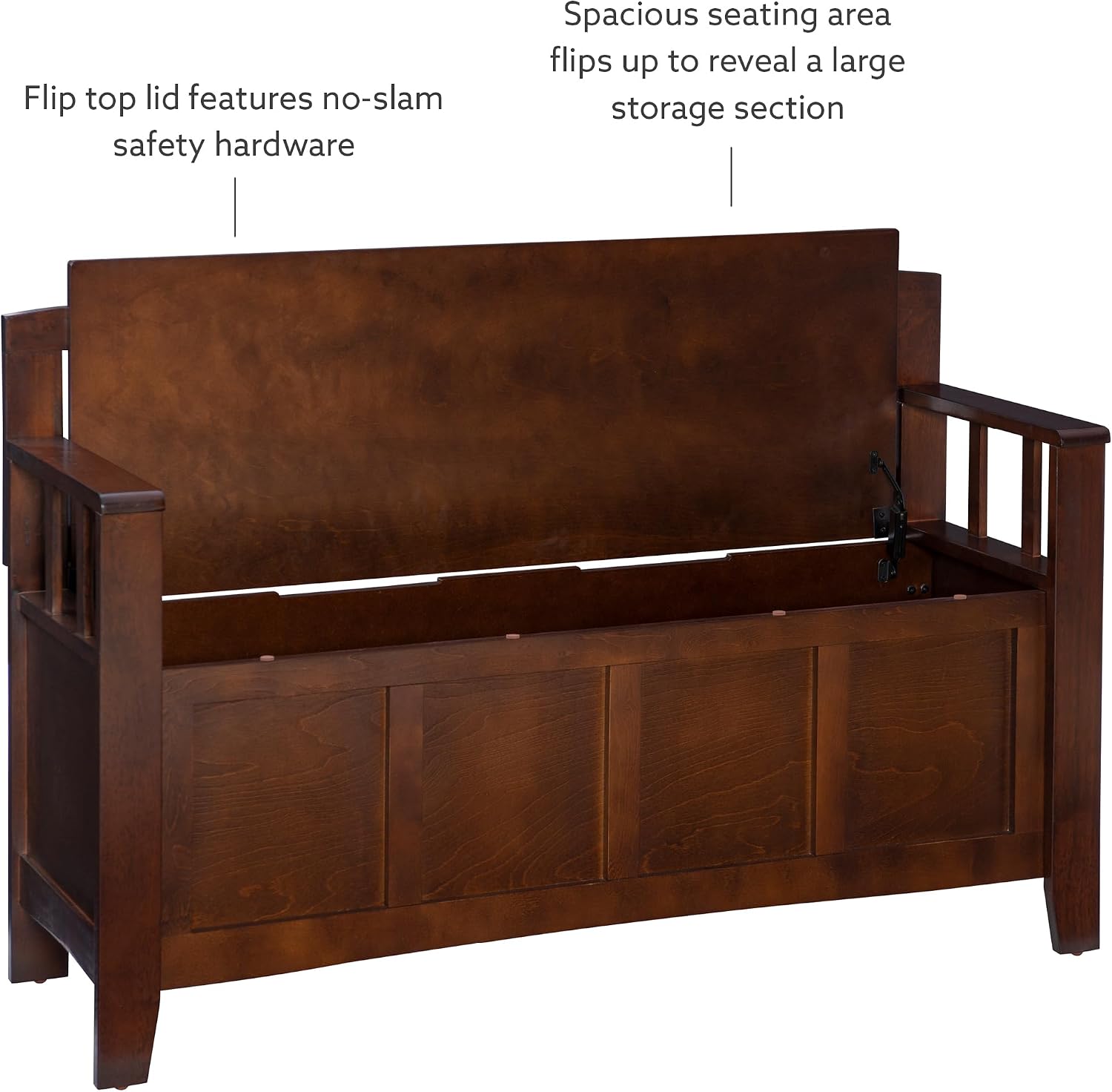 Linon Home Dcor Linon Home Decor Cynthia Storage Bench, 50'w x 17.25'd x 32'h, Walnut