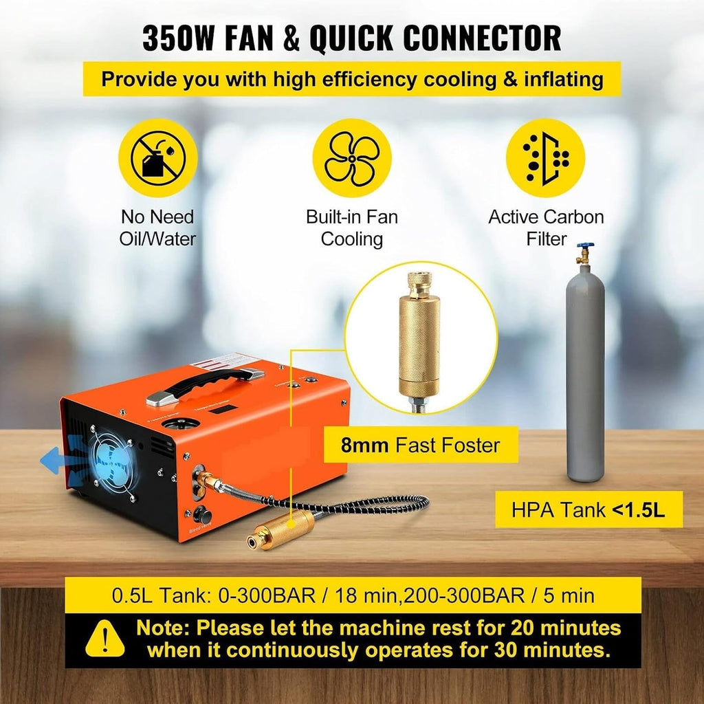 4500 PSI PCP Air Compressor - 12V/110V-240V, High-Pressure Electric Pump for Airgun, Paintball, Diving - Auto-Stop Feature for Safety - 30 MPa Output