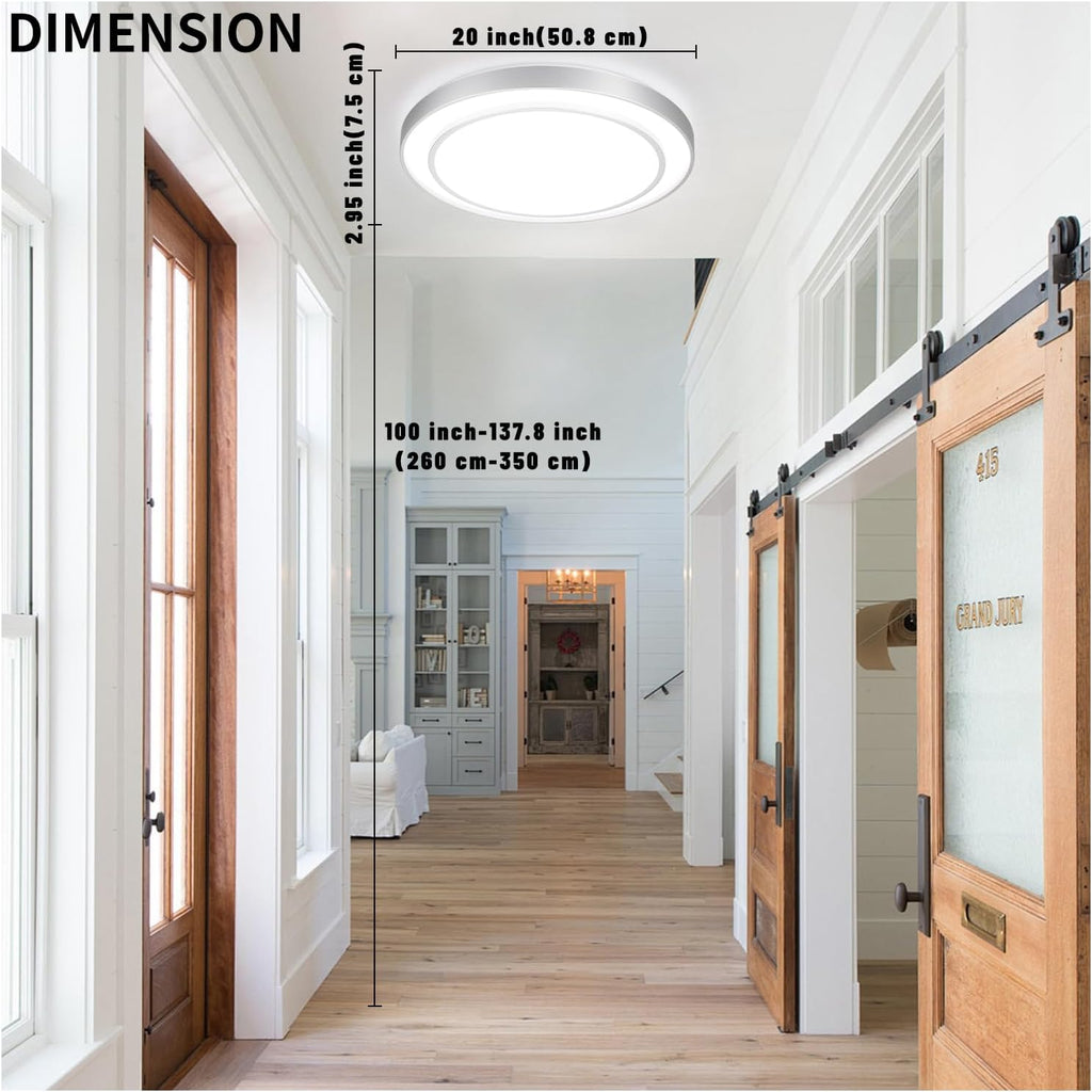 20' Flush Mount Ceiling Light Fixture 5CCT 2 Pack,Sliver Dimmable Light Fixture LED Ceiling Mount Round 36W, Modern Close to Ceiling Light for Living Room, Foyer, Kitchen, Bedroom