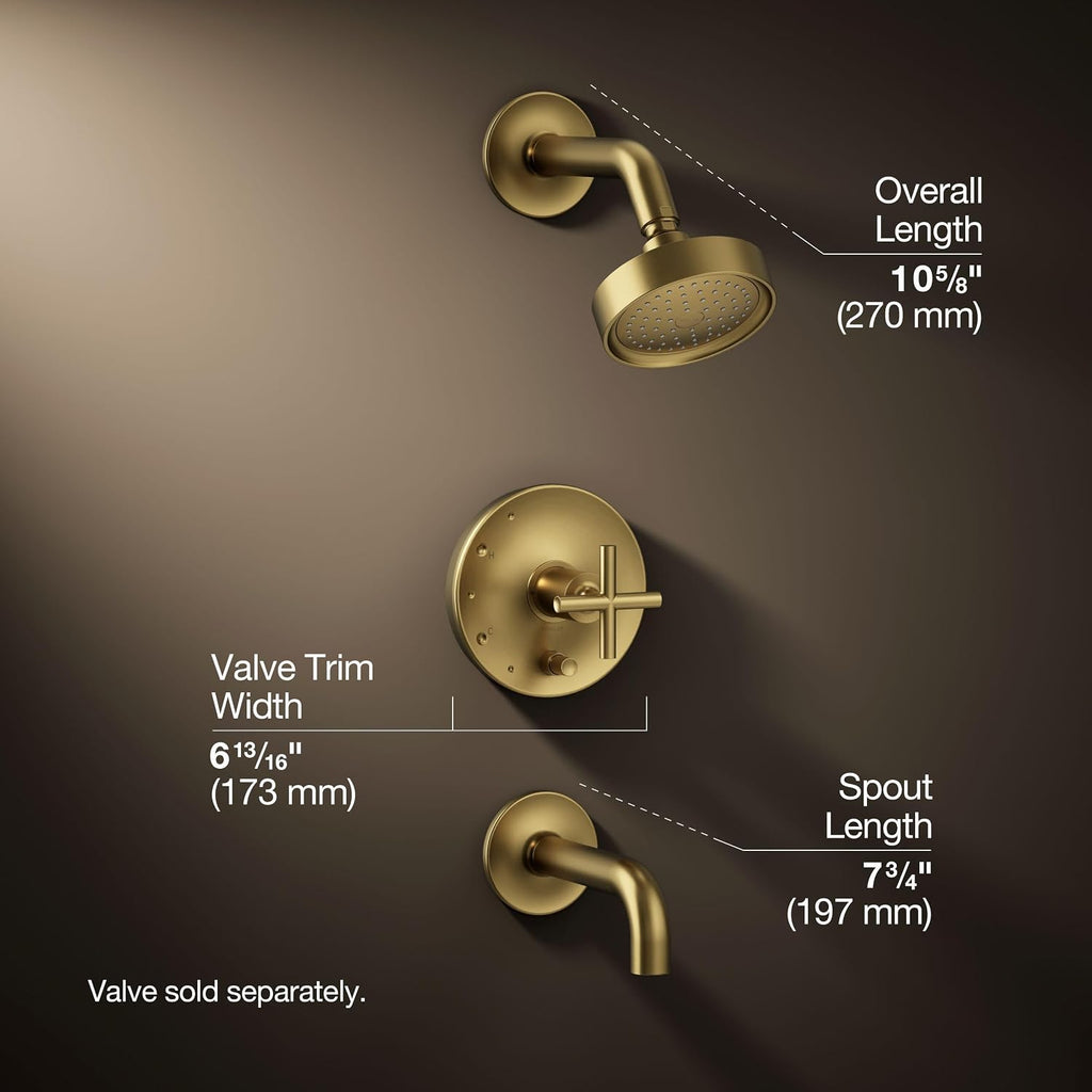 KOHLER Purist Rite-Temp Pressure-balancing Bath And Shower Faucet Trim With Push-button Diverter, 7-3/4-in Spout And Cross Handle, Valve Not Included