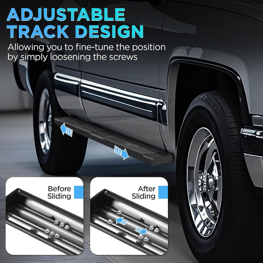 PZ 6.5' Running Boards Compatible with 2015-2026 Chevy Colorado/GMC Canyon Crew Cab, Black Aluminum Alloy Ridge Pattern Side Steps Nerf Bars