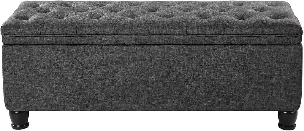 SONGMICS Storage Ottoman, Storage Bench, Tufted Entryway Bedroom Bench, 17.7 x 46.5 x 17.7 Inches, Hinges Easy Lid Operation, Wooden Legs, Linen-Look Cover, Loads 330 lb, Dark Gray ULOM070G01