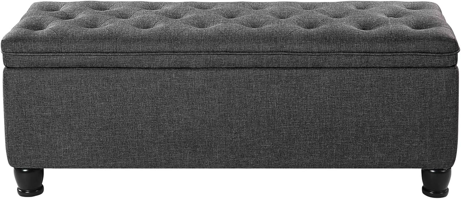 SONGMICS Storage Ottoman, Storage Bench, Tufted Entryway Bedroom Bench, 17.7 x 46.5 x 17.7 Inches, Hinges Easy Lid Operation, Wooden Legs, Linen-Look Cover, Loads 330 lb, Dark Gray ULOM070G01