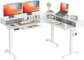 YDN Dual Motor 63' L Shaped Standing Desk with Drawers, Electric Height Adjustable Standing Desk with Monitor Stand & Splice Board, Black