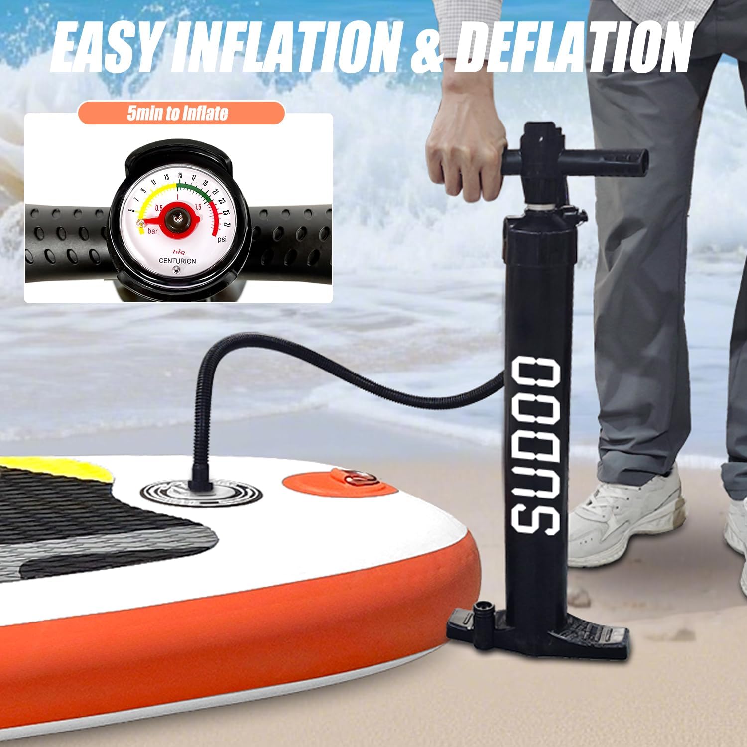 SUDOO Inflatable Stand Up Paddle Board 10'/ 10'6' SUP with 450LB Weight Capacity Adjustable Paddle Wide Stable Non Slip EVA Deck Complete Accessories for Adults Beginners Youth Outdoor Water Sports