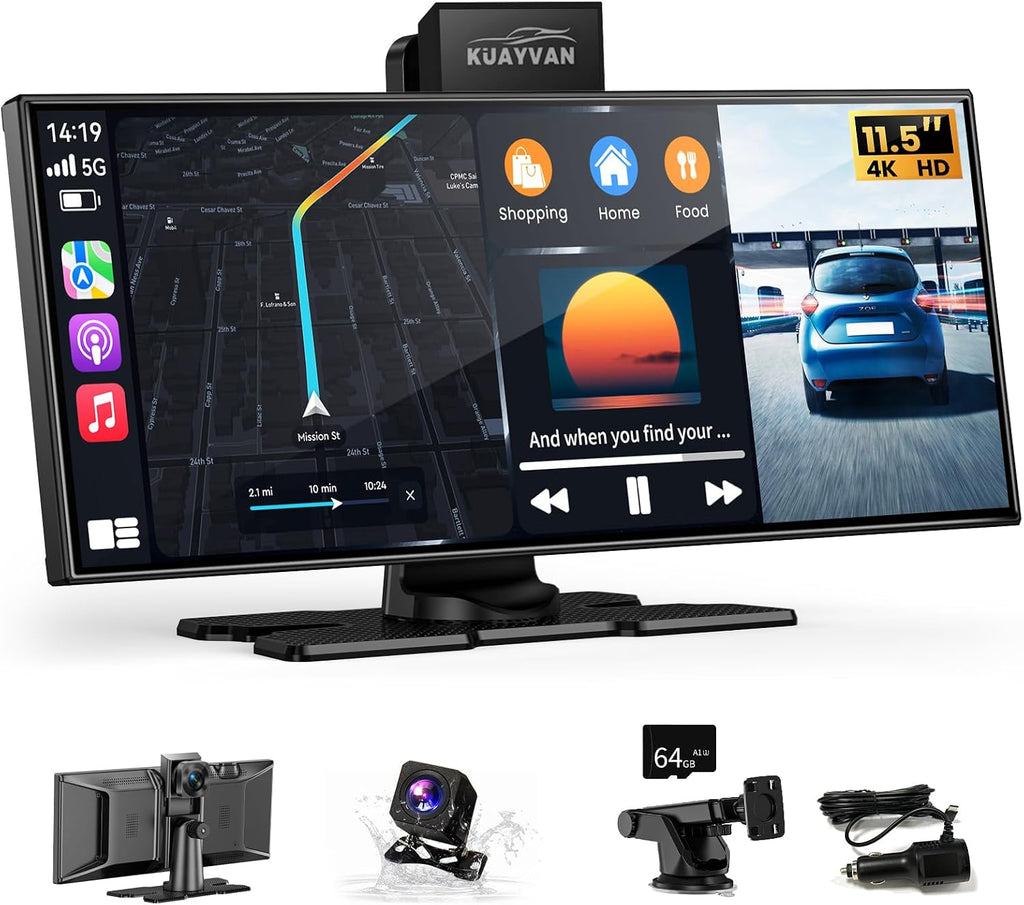 Largest 11.5'Wireless CarPlay Screen for Car,Portable A-pple Car Play & Android Auto,HD Touchscreen with 4K Dash Cam,Backup Camera,Bluetooth, Navigation,Voice Control,GPS,Mirror Link, for All Vehicles