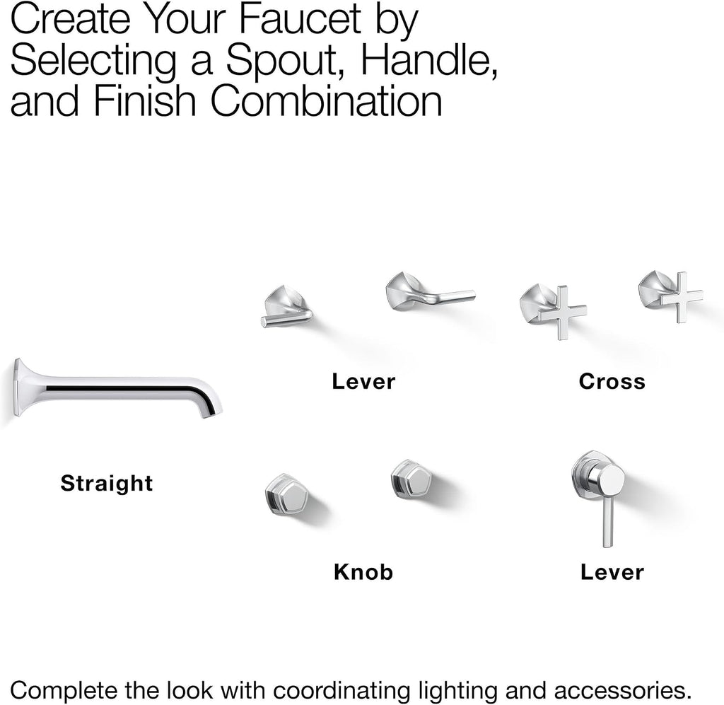 KOHLER T27013-9-BN Occasion Wall-Mount Bathroom Sink Faucet Knob Handle Trim in Vibrant Brushed Nickel
