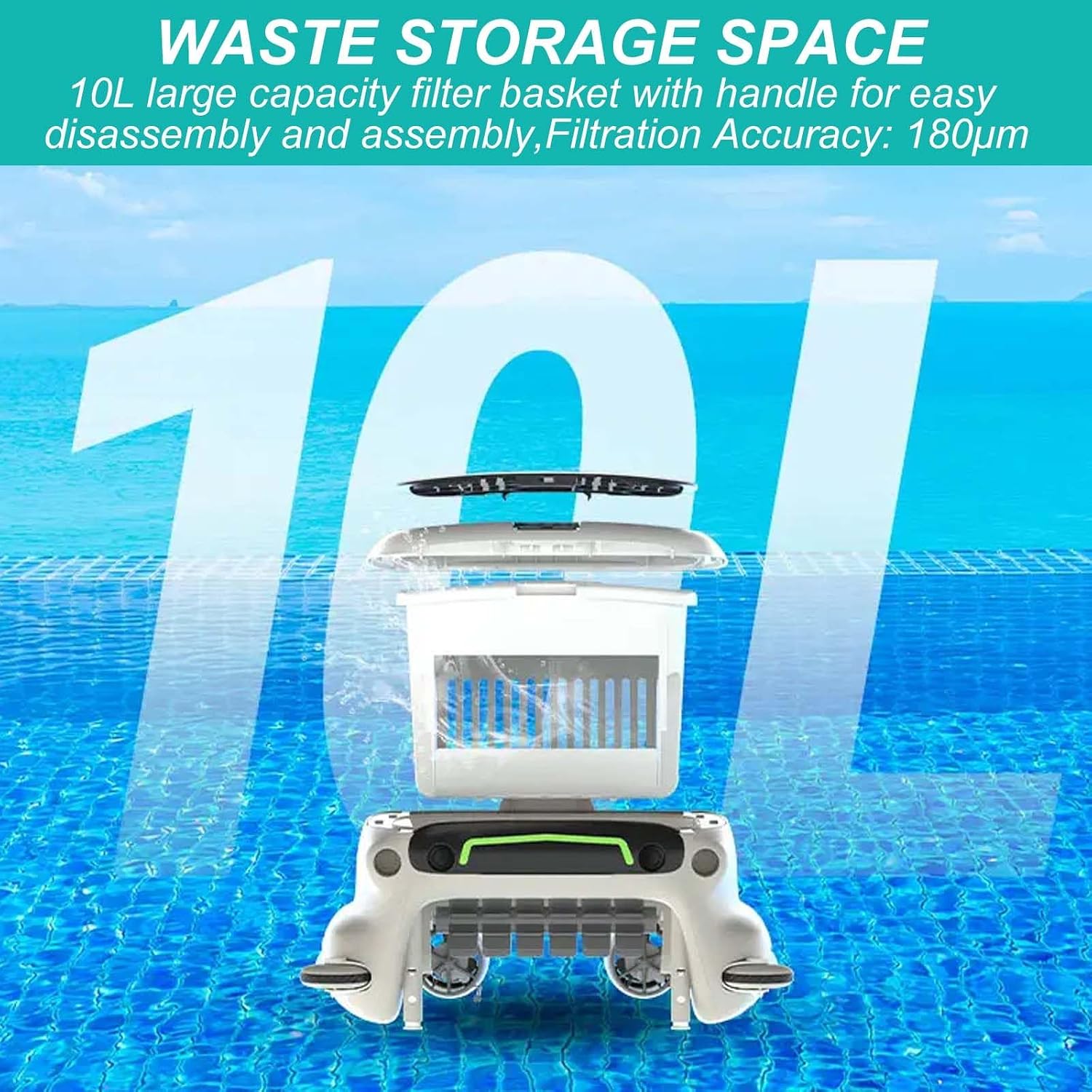 Automatic Pool Cleaner Robotic, Swimming Pool Cleaning Filter, Cordless Floating Skimmer,for Above Ground Pools Up to 2000 Sq.Ft