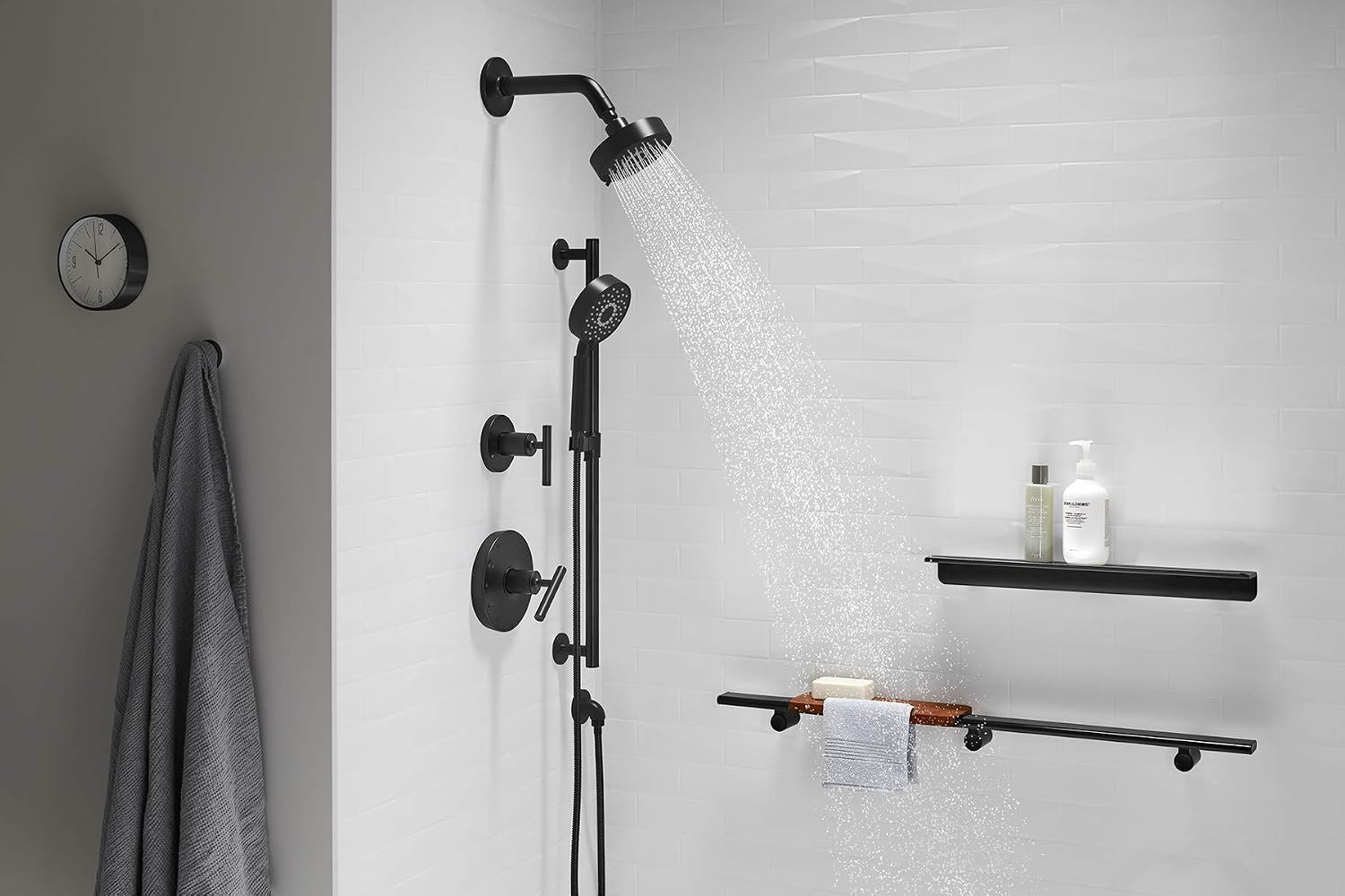 KOHLER 22178-BL Purist 30' Four-Function Handshower Kit, Handheld Showerhead Set with 60' Hose, Slidebar and Slidebar Trim, 2.5 GPM, Matte Black