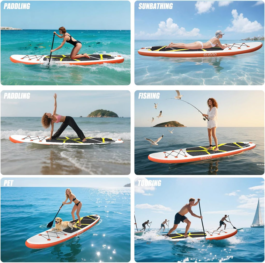 SUDOO Inflatable Stand Up Paddle Board 10'/ 10'6' SUP with 450LB Weight Capacity Adjustable Paddle Wide Stable Non Slip EVA Deck Complete Accessories for Adults Beginners Youth Outdoor Water Sports