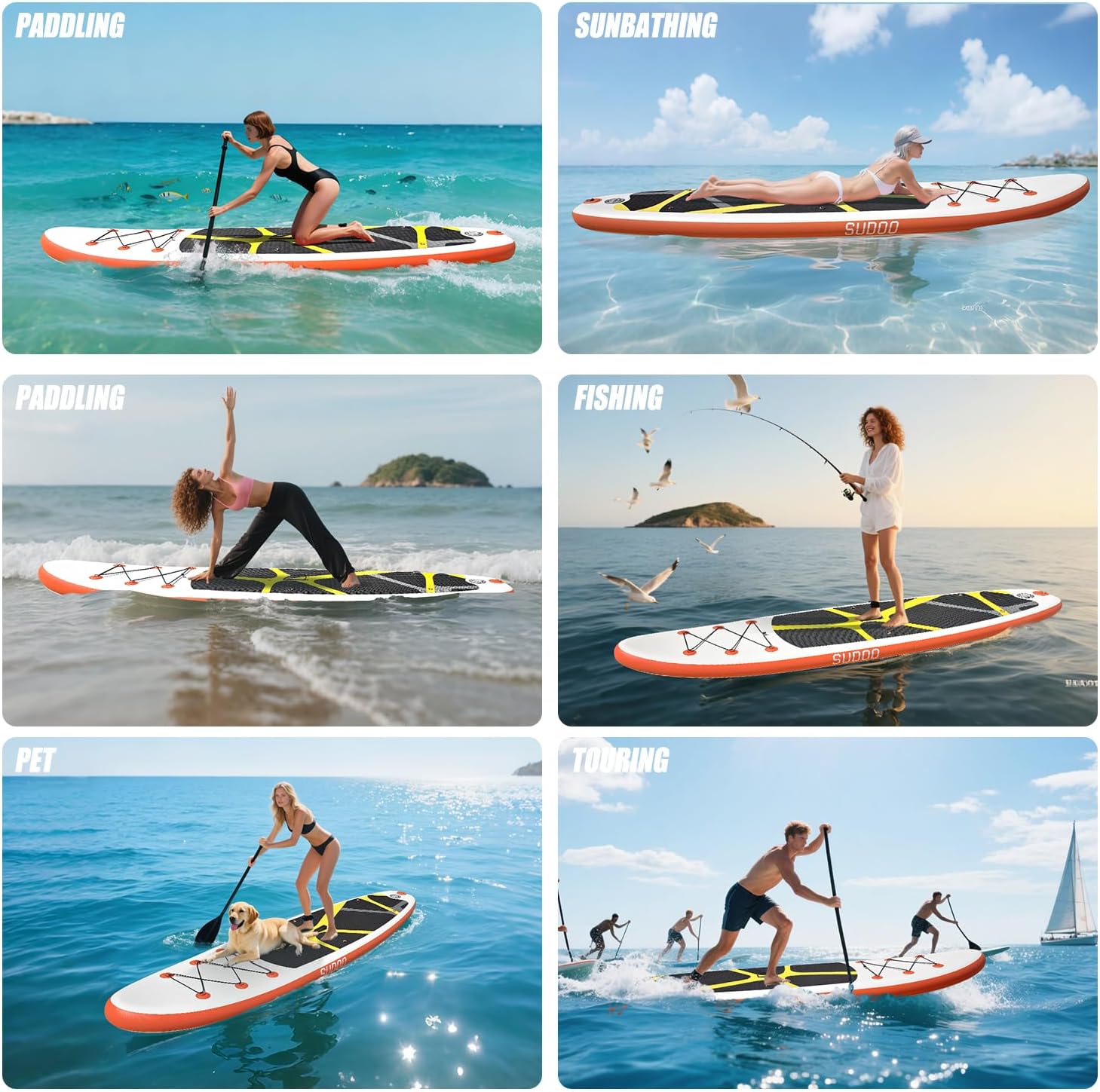 SUDOO Inflatable Stand Up Paddle Board 10'/ 10'6' SUP with 450LB Weight Capacity Adjustable Paddle Wide Stable Non Slip EVA Deck Complete Accessories for Adults Beginners Youth Outdoor Water Sports